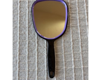 Vintage Goody Handheld Mirror Black Purple Retro Textured Back Vanity Accessory