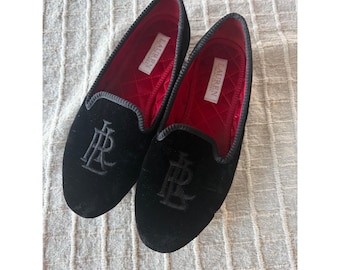 Lauren Ralph Lauren Svarta Sammetsloafers RL Logo Lädersula Röktofflor 6
