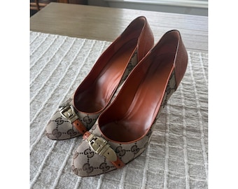 Vintage Gucci GG-monogram canvas bruine leren bekleding Horsebit-gesp Tom Ford-tijdperk
