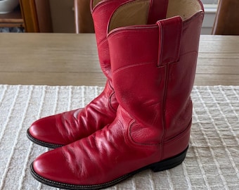 Justin Vintage Red Leather Western Roper Boots Womens 8 B USA L3055