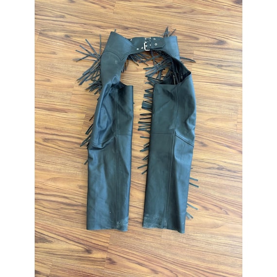 Himalaya Motor Bikewear Black Leather Fringe Motorcycle Chaps Womens Medium