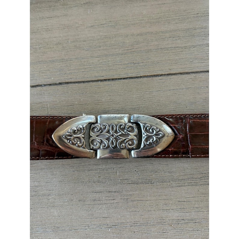 1994 Brighton Damen Braun Geprägte Leder Western Gürtel Silber Filigrane Schnalle Bild 5
