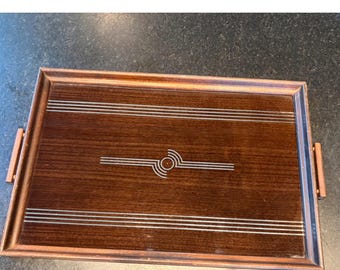 Antique/Vintage 1920'S/30'S Art Deco Inlaid Wooden Tray Geometric Pattern