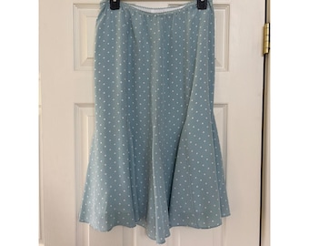 Falda vintage Y2K de seda azul con lunares y cremallera lateral, marca Susan Bristol, talla M.