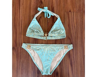 ヴィンテージ Y2K ヴィクトリアズ・シークレット ビキニ ミントグリーン ゴールドメタリックスター サイズL