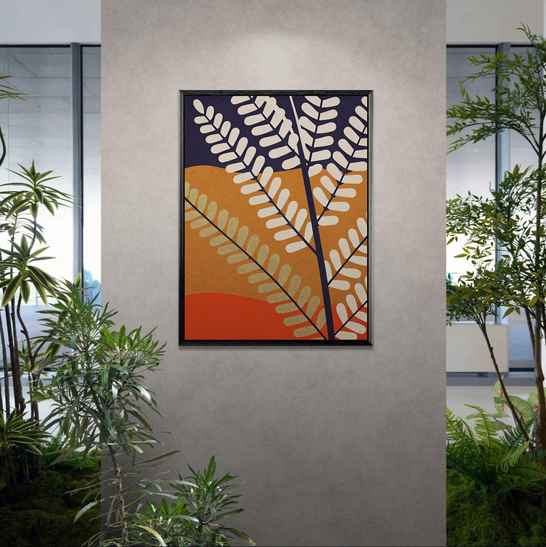 Modern Abstract Fern Wall Art Print, Retro Mid-century Plant Poster ...