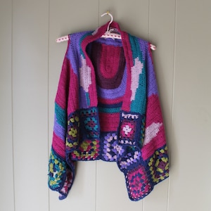 70s Granny Square Vest Crocheted vest handmade Knitted bohemian vest Hippie Vest Multicoloured small medium image 1