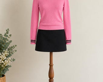 Extra Fine Merino Wool Turtleneck Hot Pink Black Size M