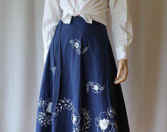 70s Paradise Isle Hawaiian Wrap Skirt Hibiscus floral Hawaiian Skirt Hawaiian Dress Hand Printed Skirt, Wrap Around Skirt, Novelty Skirt