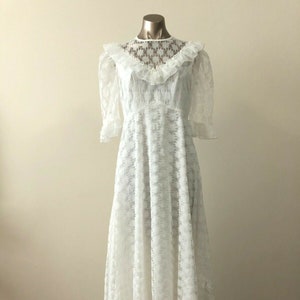 60s Daisies Victorian White Lace Wedding Dress with train Jane Austen Ruffle Collar Mod Wedding Dress,  Daisy Lace, Prairie Dress