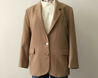 90s Burberry Wool Camel Blazer Jacket Medium Large
