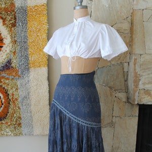 Jeff Gallano French Silk Crinkle Skirt beaded lace lined slate Blue 30 inch waist