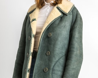 60s Mod shearling wool car coat Anterex Loch Lomond Scotland rare green three quarter length jacket small medium