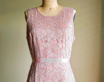 Guipure Lace Dress Grosgrain Ribbon Blush Pink Minimalist Modern Wedding Bridesmaid Guest Simple Sleeveless 60s Style