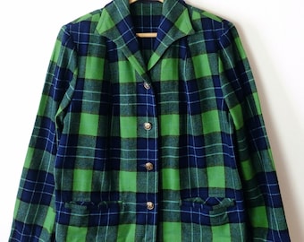 Chaqueta Pendleton de los años 60, corta, a cuadros, de lana, azul y verde