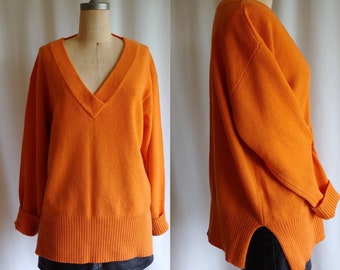 Italian oversized sweater merino wool blend autumn orange pullover sweater tangerine M/L
