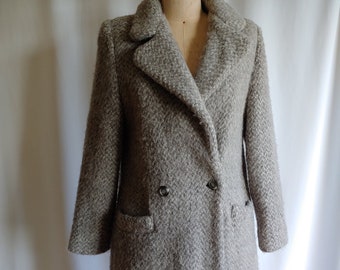 Ice Knit Icelandic sheep's wool coat mohair gray and white fuzzy double breasted