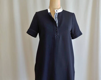 70s mod shift dress minimalist navy and white xs