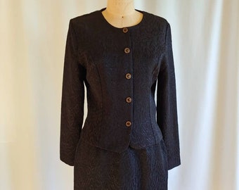 80s Valenzia brocade suit formal romantic evening UK elegant short cropped jacket minimalist medium