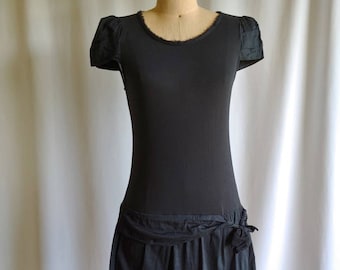 Juicy Couture 20s style jersey gauze drop waist dress black lbd small medium