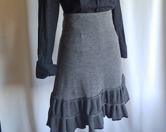 Sonia Rykiel Ruffle flounce skirt gray A line with gathered wool frill 38 small
