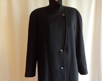 90s pure wool coat black minimalist Italian designer size US sizes 6 to 10