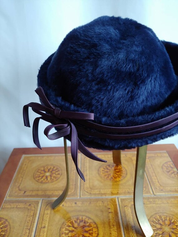 60s Breton Madeline faux fur felt hat with brim ribbo… Gem