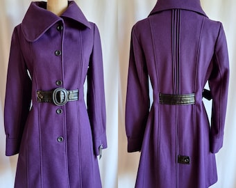 RARE Deadstock Guess mod wool princess coat purple eggplant spring leather medium deadstock