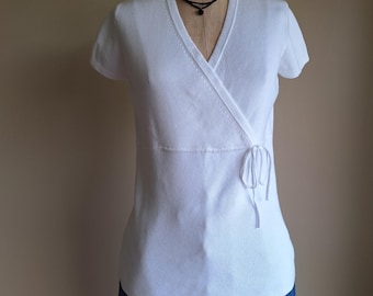 Vintage 90s pure white knit cotton empire line pullover sweater top ciera & co medium large