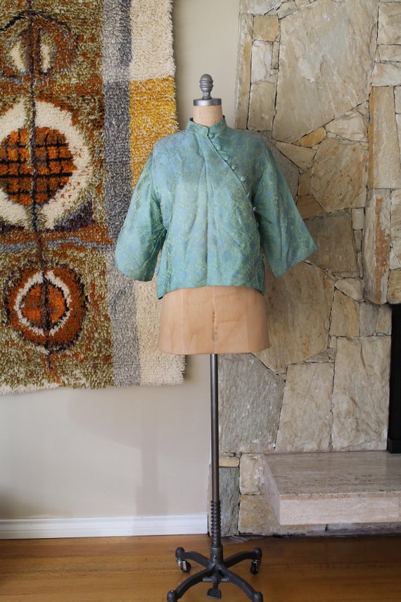 60s Asian Vintage Silk Blouse, Silk Top, Brocade