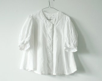 1910 white antique blouse puff Sleeve lace Shirt cotton Victorian Edwardian