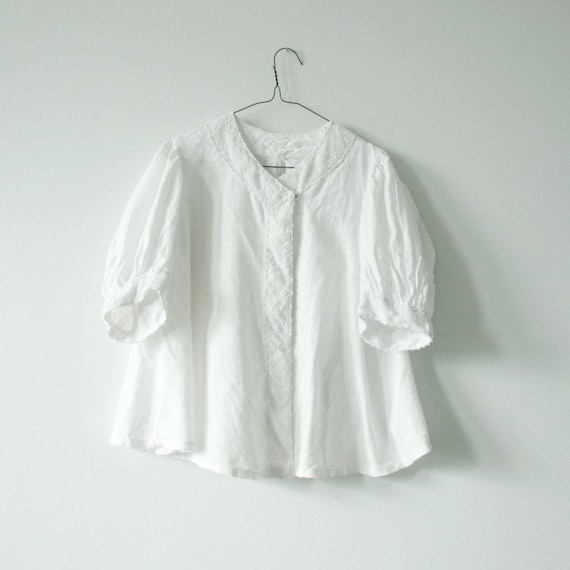 1920s White Blouse/ Puff Sleeve Lace Shirt / Antique Blouse / | Etsy
