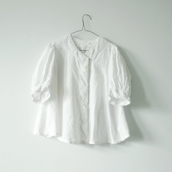 1910 white antique blouse puff Sleeve lace Shirt c