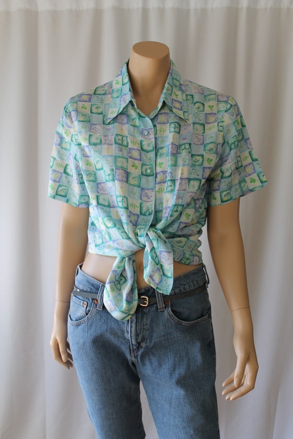 Silk Watercolor Shirt - Botanical Shirt - 80s Silk