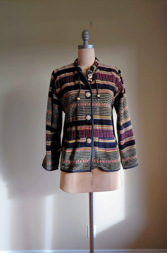 Bohemian Ikat Tapestry Carpet Coat Chore Jacket Lo