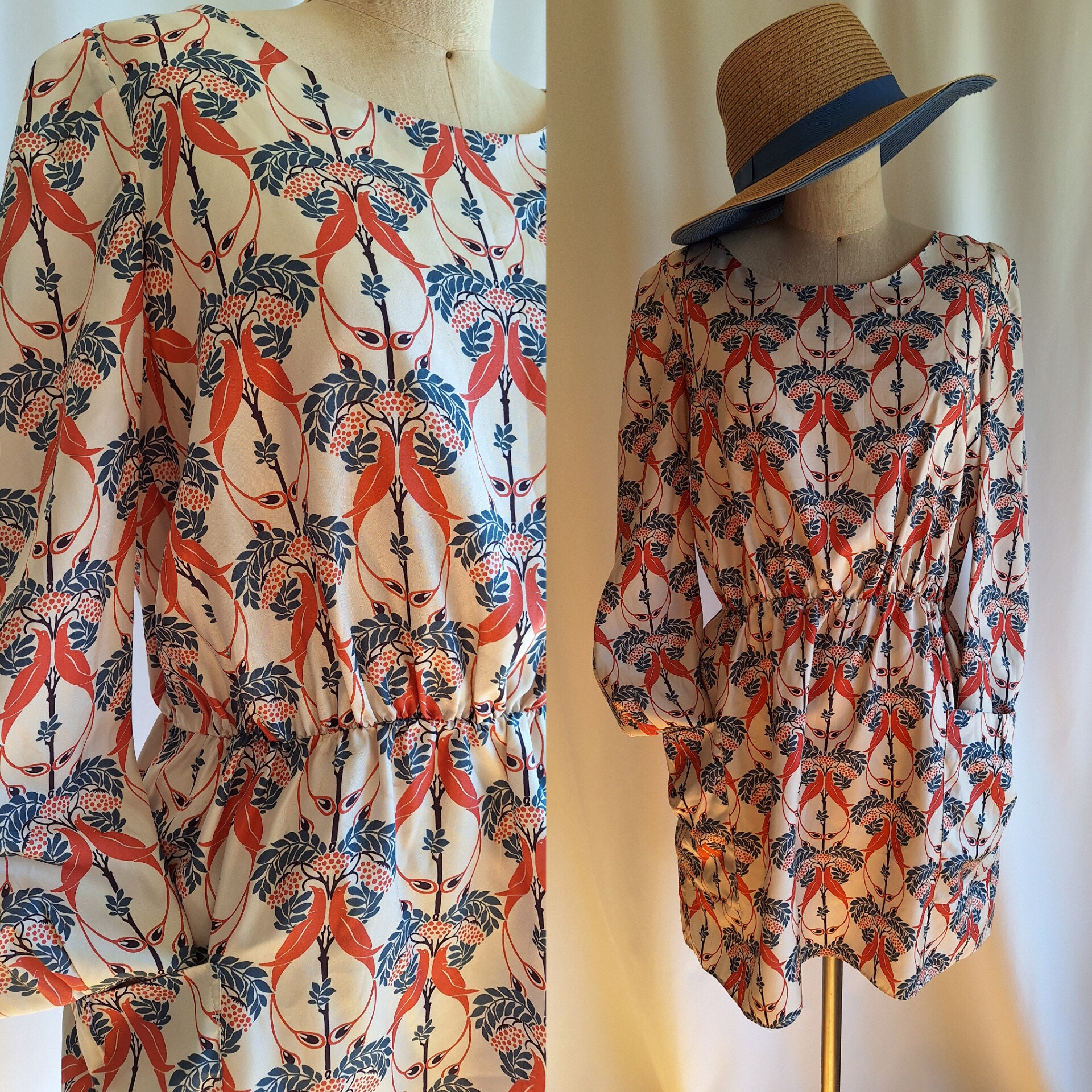 PEPE Jeans London silk tunic mini dress art nouveau XL