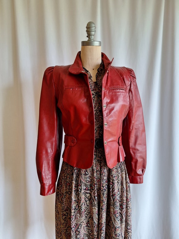 70s vintage Opera burgundy red cropped leather ja… - image 6