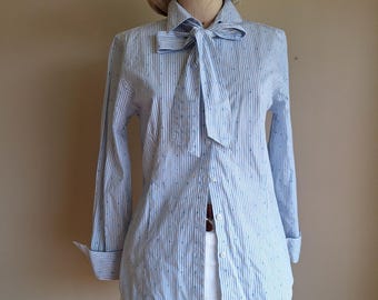 Brooks Brothers 1818 Women's cotton poplin fitted shirt striped bow tie collar US size8