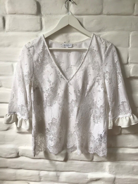 CLAUDIE PIERLOT パリで購入 白 レース　ブラウス 美品 ヴィンテージ Claudie Pierlot レース ブラウス、シアー ベルスリーブ