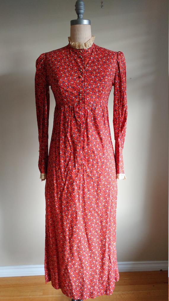 60s Calico Floral xs s Gunne Sax Style Victorian … - image 2