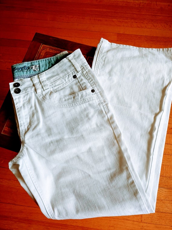 34 inch waist 90s Y2K White Denim Mid Rise Boyfriend Jeans All cotton jeans UK size 12 US size 8 to 10 Large