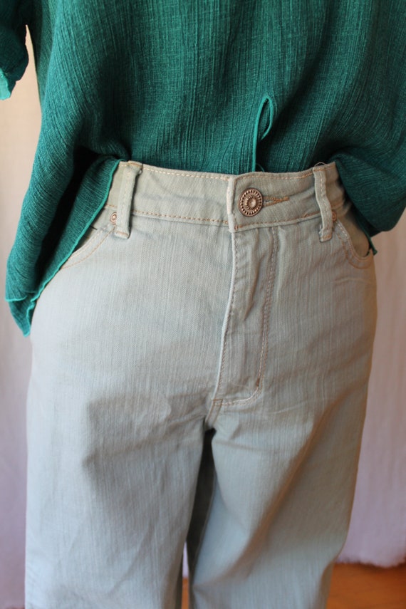 80s 90s Finnish Mint Green Denim High Waisted 30 … - image 3