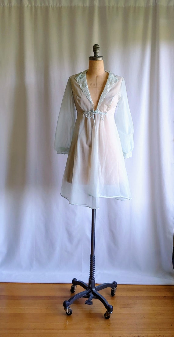 50s 60s Peignoir Robe, Baby Blue Robe, See Through
