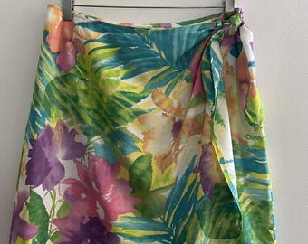 Vintage Jams World Tropical Garden Floral Hawaiian Wrap Mini Skirt 90s, Size M