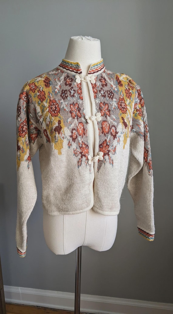 Vintage 1970s Alpaca Italian Wool Cardigan Frog Closure Medium
