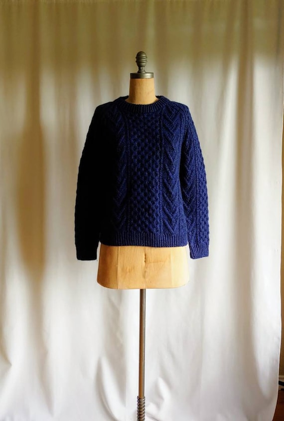 Irish Aran sweater chunky thick cable knit 80s box