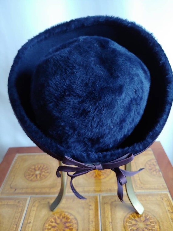 60s Breton Madeline faux fur felt hat with brim ribbo… Gem
