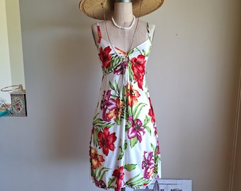 Tropical Beach halter sun dress wooden ring Bali Indonesian Rayon US 4