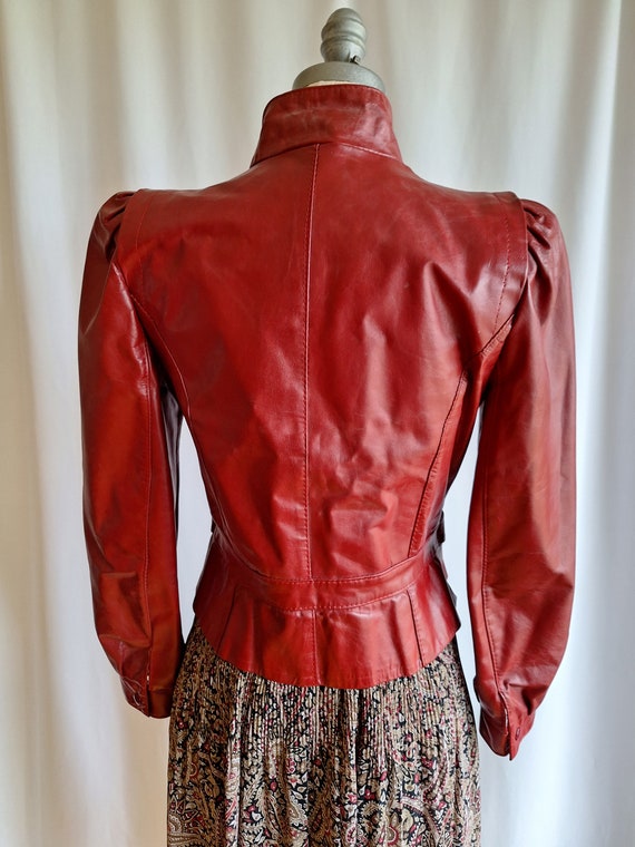 70s vintage Opera burgundy red cropped leather ja… - image 7