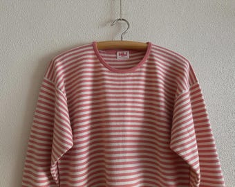 Cashmere Cotton Tunic pink Striped Sweater Parisian style Knit Pullover Jumper Round Neck Large